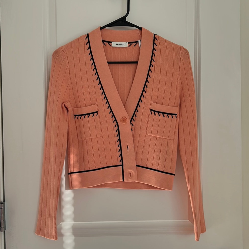 Sandro Auxane Embroidered Cardigan In Salmon